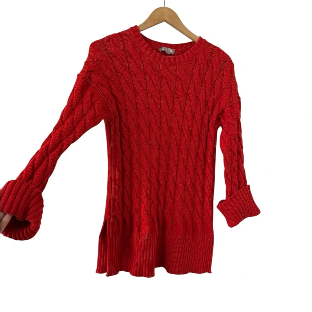 J.CREW Red Cableknit Slit Sweater Pullover Top